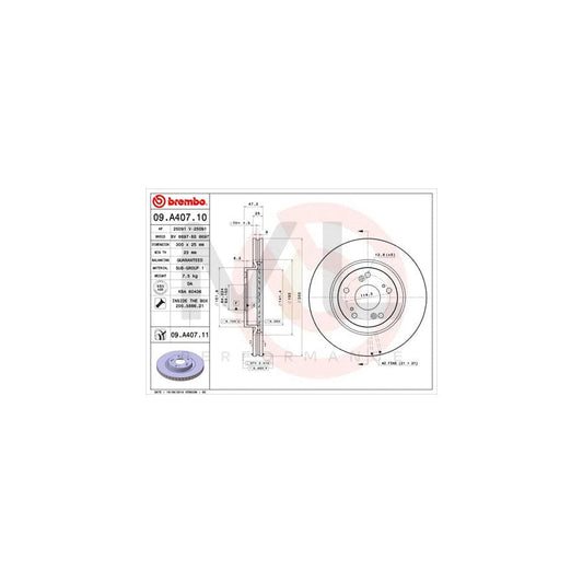 BREMBO 09.A407.10 Brake Disc Internally Vented, with bolts/screws | ML Performance Car Parts