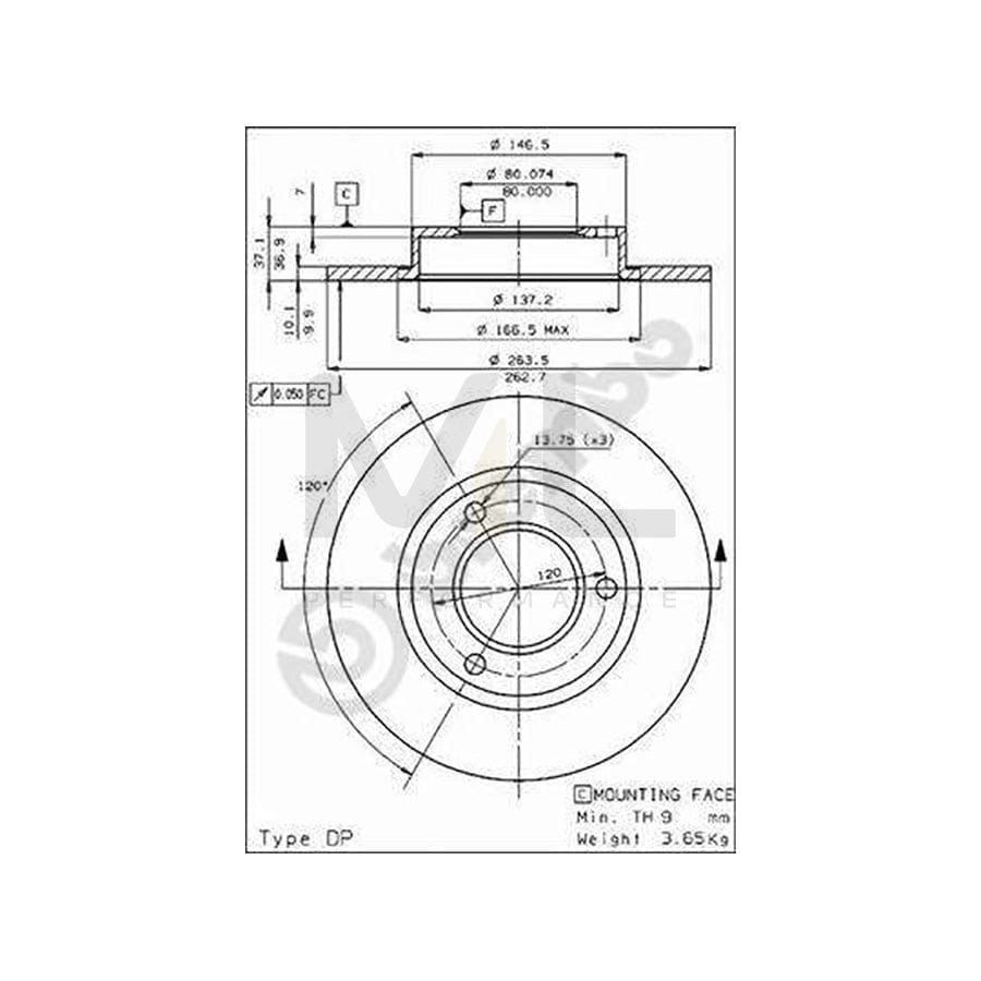BREMBO 08.3962.09 Brake Disc Solid, without wheel studs | ML Performance Car Parts