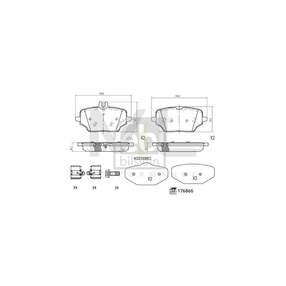 Febi Bilstein 176866 Brake Pad Set Suitable For Mercedes-Benz Gle (W167) Rear Axle, Prepared For Wear Indicator, With Attachment Material | ML Performance Car Parts