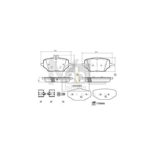 Febi Bilstein 176866 Brake Pad Set Suitable For Mercedes-Benz Gle (W167) Rear Axle, Prepared For Wear Indicator, With Attachment Material | ML Performance Car Parts