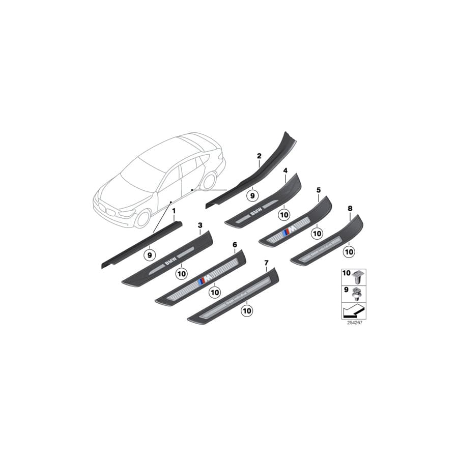 Genuine BMW 51477220446 F07 F07 Cover Molding, Sill, Inner Rear Right ELFENBEINWEISS (Inc. 530d 155kW, 520d & 535iX) | ML Performance UK Car Parts