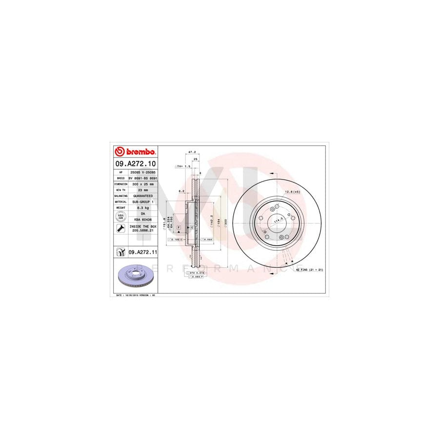 BREMBO 09.A272.10 Brake Disc for HONDA ACCORD Internally Vented, with bolts/screws | ML Performance Car Parts