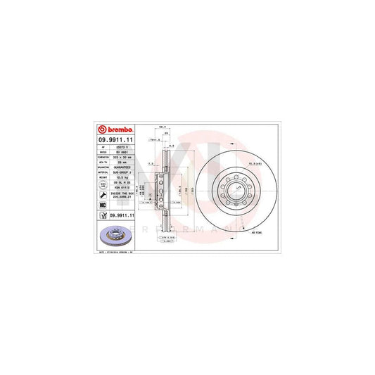 BREMBO COATED DISC LINE 09.9911.11 Brake Disc Internally Vented, Coated, High-carbon, with bolts/screws | ML Performance Car Parts