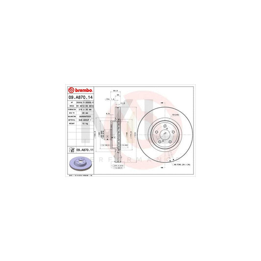 BREMBO COATED DISC LINE 09.A870.11 Brake Disc Internally Vented, Coated | ML Performance Car Parts
