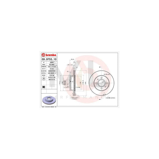 BREMBO 09.9753.10 Brake Disc for HYUNDAI Amica / Atoz (MX) Internally Vented, High-carbon | ML Performance Car Parts
