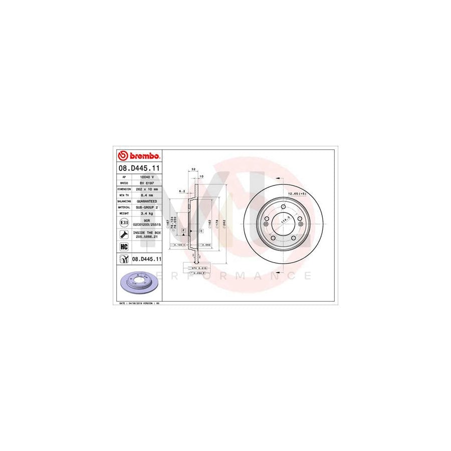 BREMBO 08.D445.11 Brake Disc Solid, Coated, High-carbon, with bolts/screws | ML Performance Car Parts