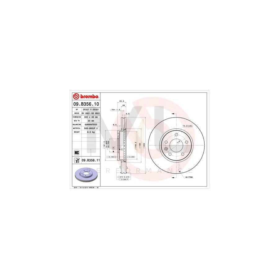 BREMBO 09.B356.10 Brake Disc Internally Vented, High-carbon | ML Performance Car Parts