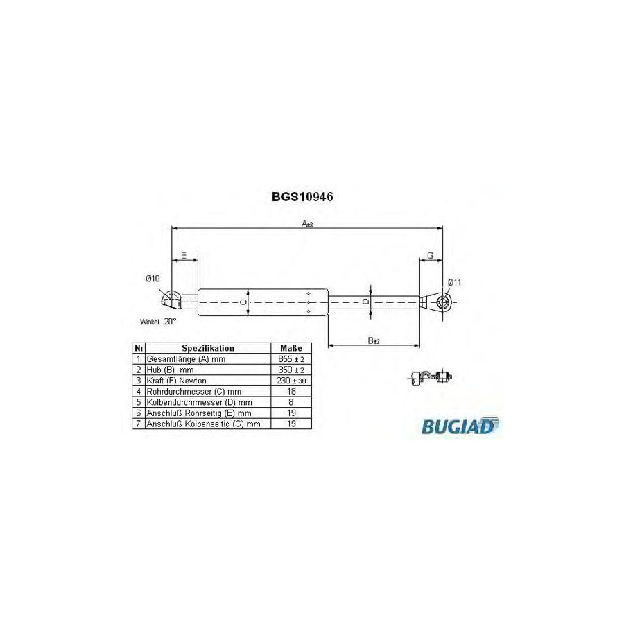 Bugiad BGS10946 Tailgate Strut For Hyundai Coupe I (Rd)