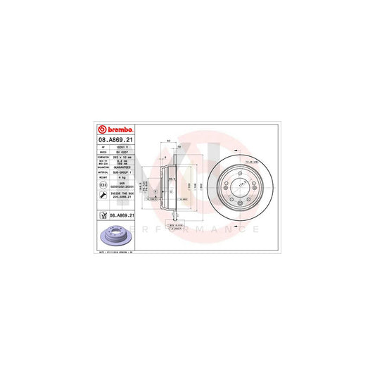 BREMBO 08.A869.21 Brake Disc for HYUNDAI SONATA Solid, Coated, with bolts/screws | ML Performance Car Parts