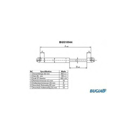 Bugiad BGS10944 Tailgate Strut For Honda Civic Vii Hatchback (Eu, Ep, Ev)