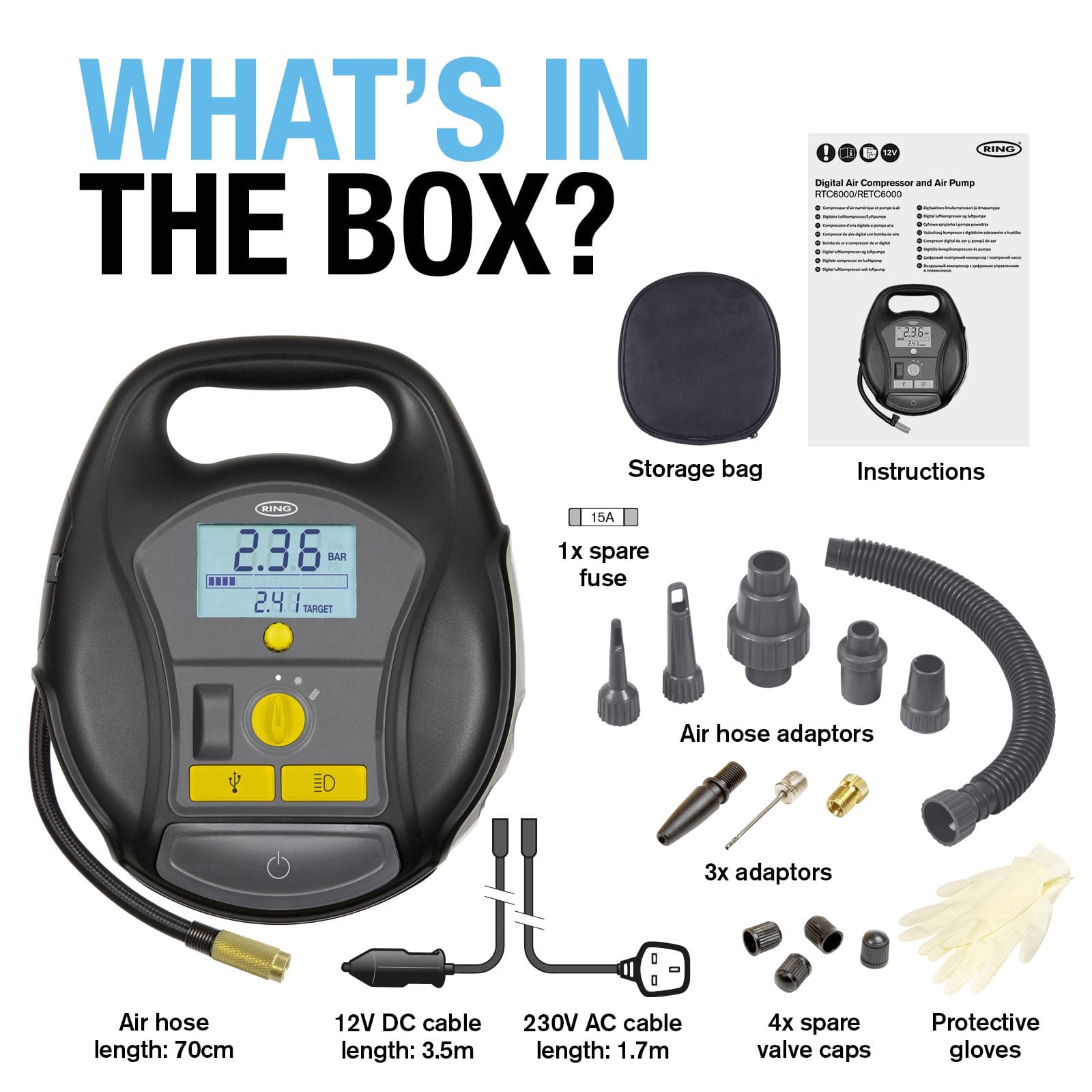 RING RTC6000 Cordless Digital Inflator and Air Pump (4 in 1 Rechargeable)  | ML Performance