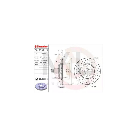 BREMBO XTRA LINE 09.B355.1X Brake Disc Perforated / Vented, Coated, with bolts/screws | ML Performance Car Parts