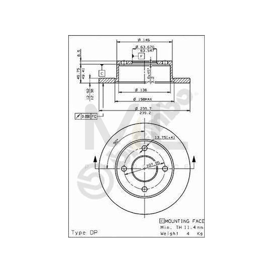 BREMBO 08.4946.20 Brake Disc for FORD SIERRA Solid | ML Performance Car Parts