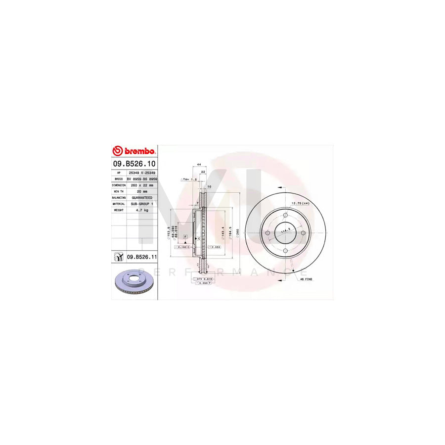 BREMBO COATED DISC LINE 09.B526.11 Brake Disc for NISSAN TIIDA Internally Vented, Coated | ML Performance Car Parts