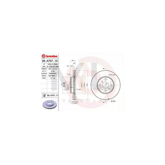 BREMBO COATED DISC LINE 09.A707.11 Brake Disc Internally Vented, Coated | ML Performance Car Parts