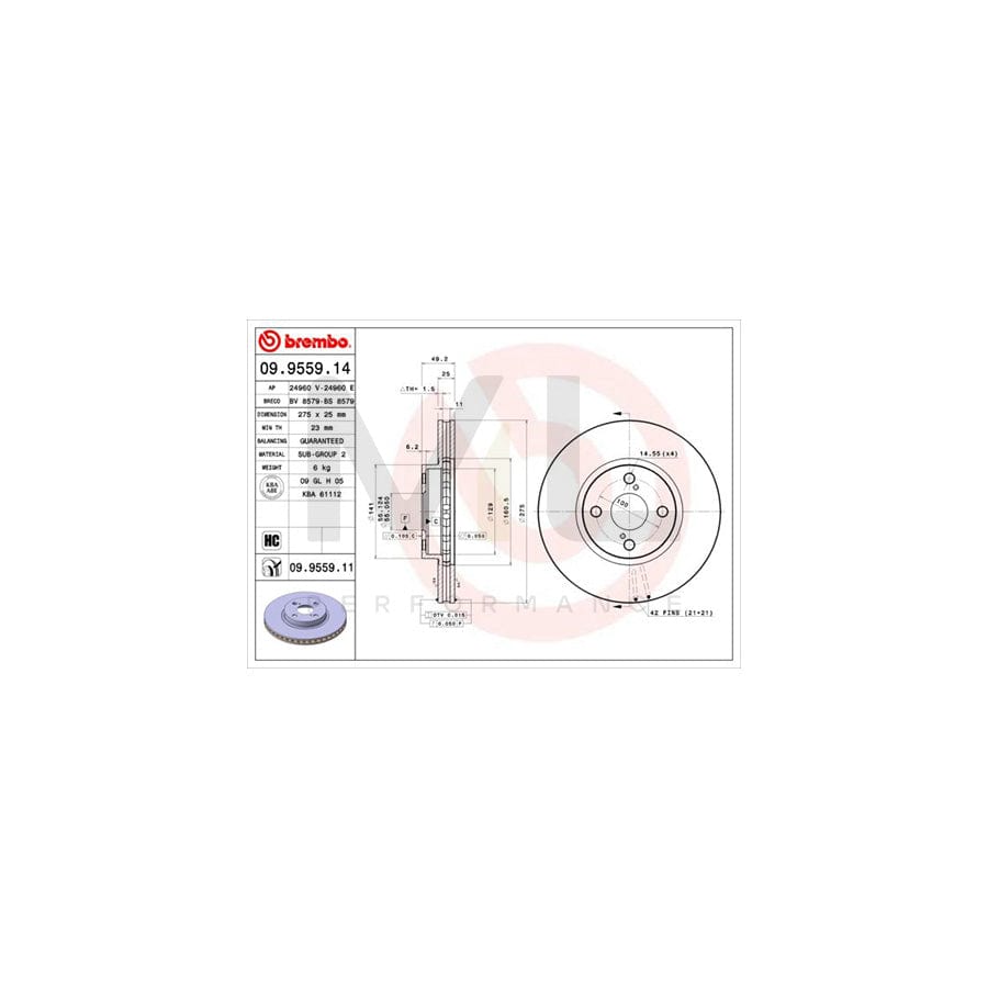 BREMBO 09.9559.14 Brake Disc for TOYOTA COROLLA Internally Vented | ML Performance Car Parts