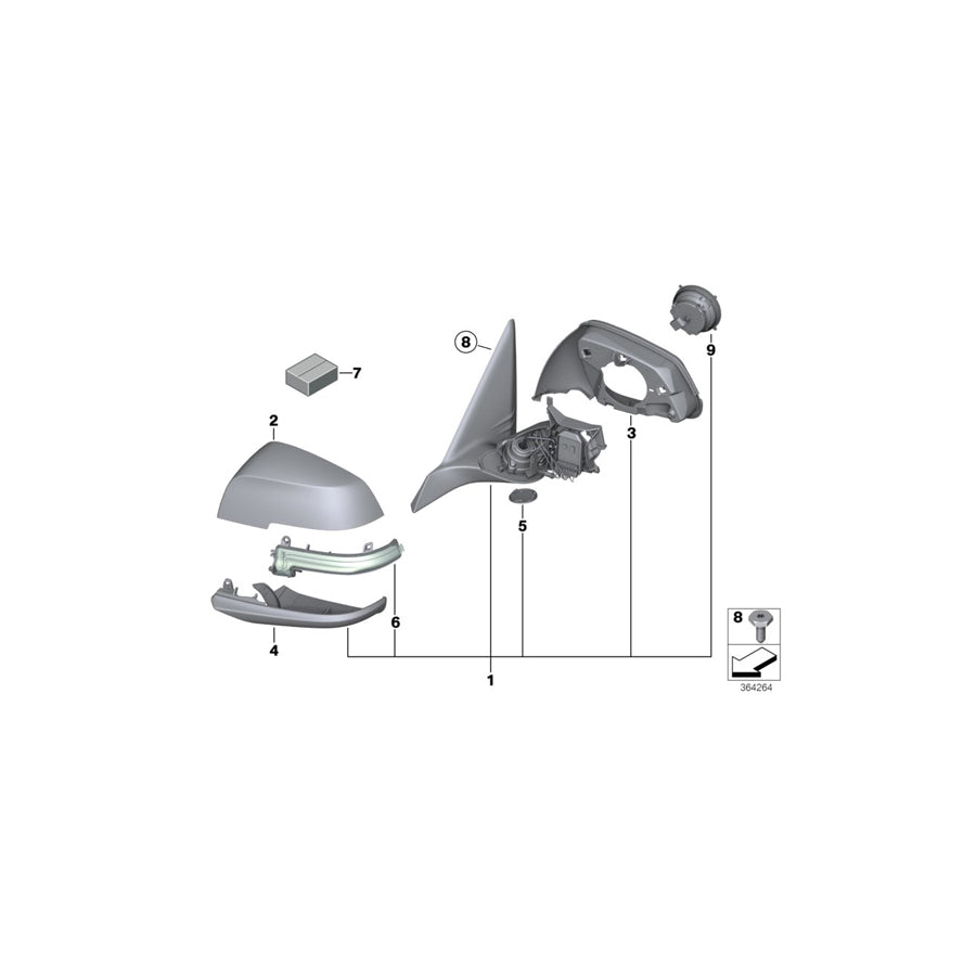 Genuine BMW 51167268610 F22 F87 F21 Heated Outside Mirror, Right SHADOW-LINE (Inc. 118i, 120i & M235i) | ML Performance UK