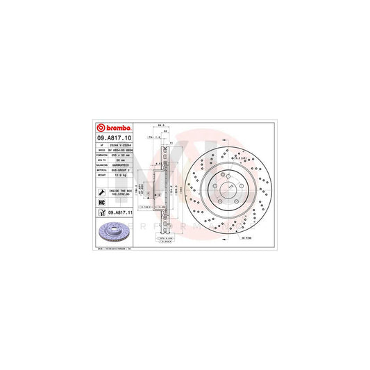 BREMBO 09.A817.10 Brake Disc Perforated / Vented, High-carbon, with bolts/screws | ML Performance Car Parts