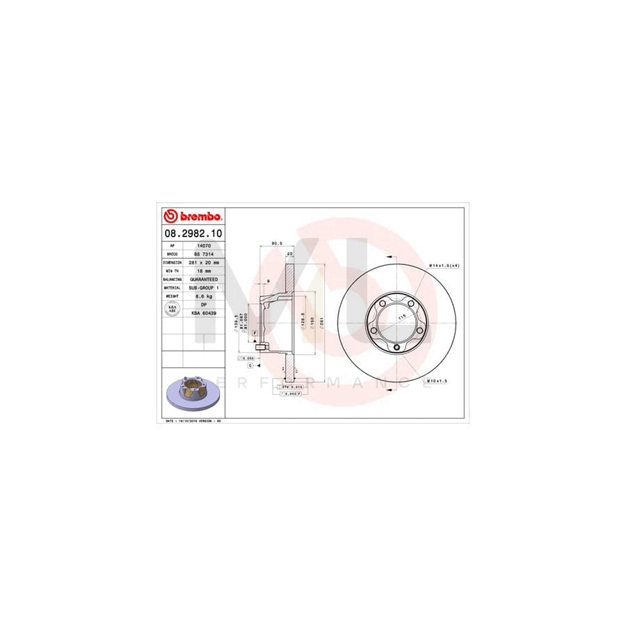 BREMBO 08.2982.10 Brake Disc for VW LT Solid | ML Performance Car Parts
