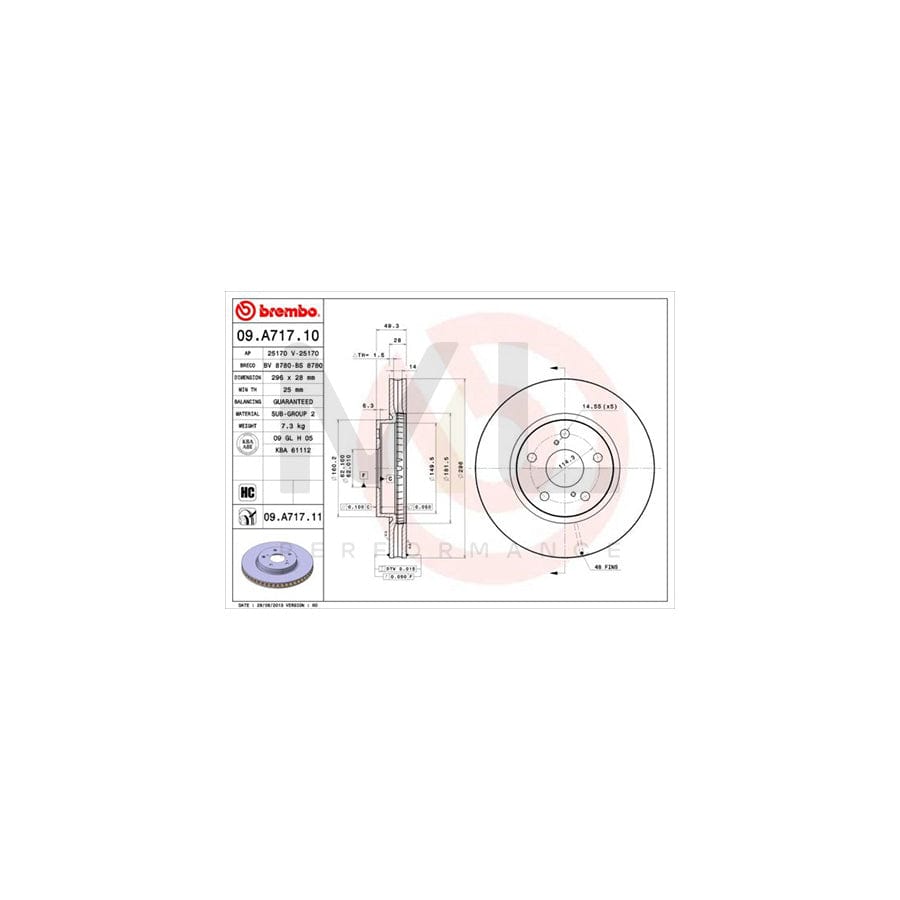 BREMBO 09.A717.10 Brake Disc Internally Vented, High-carbon | ML Performance Car Parts