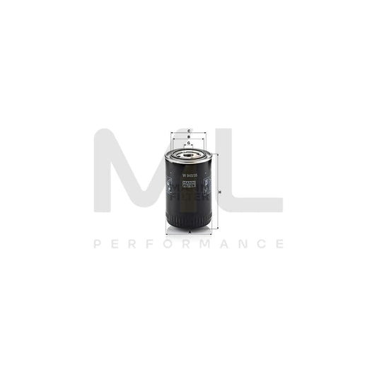 MANN-FILTER W 940/35 Oil Filter for MAZDA B-Series Spin-on Filter, with one anti-return valve | ML Performance Car Parts
