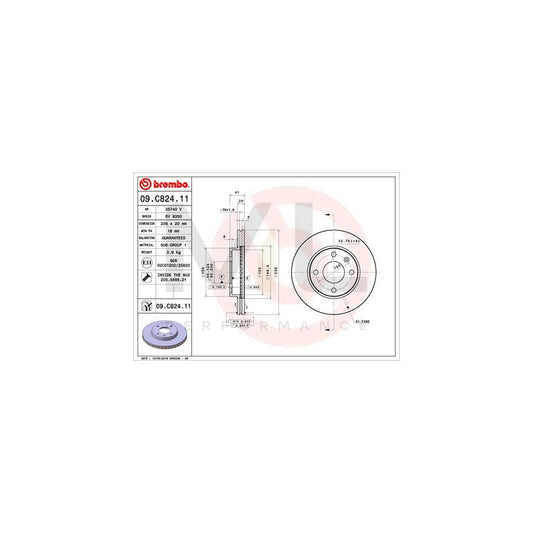 BREMBO 09.C824.11 Brake Disc Internally Vented, Coated, with bolts/screws | ML Performance Car Parts