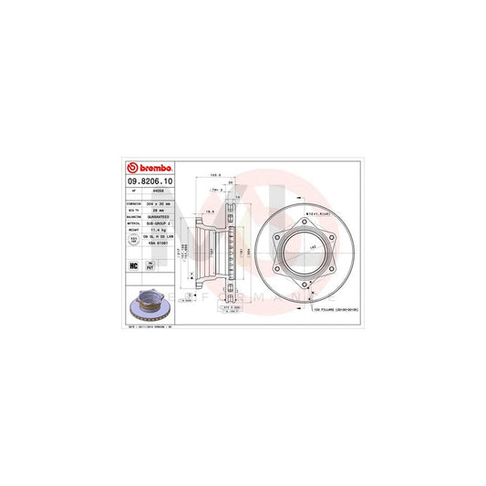 BREMBO 09.8206.10 Brake Disc suitable for MERCEDES-BENZ VARIO Internally Vented, High-carbon | ML Performance Car Parts