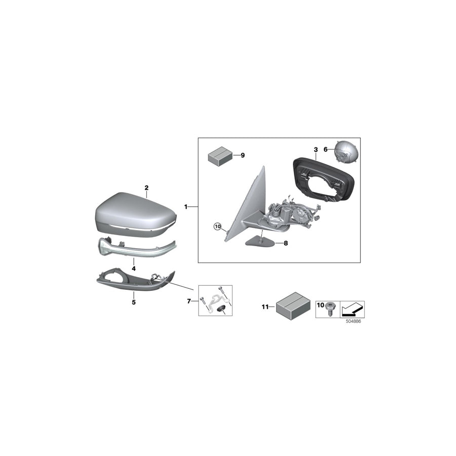 Genuine BMW 51167485205 G30 G31 Heated Outside Mirror, Memory Bus, Left SHADOW-LINE (Inc. 530i, 520i & 520dX) | ML Performance UK