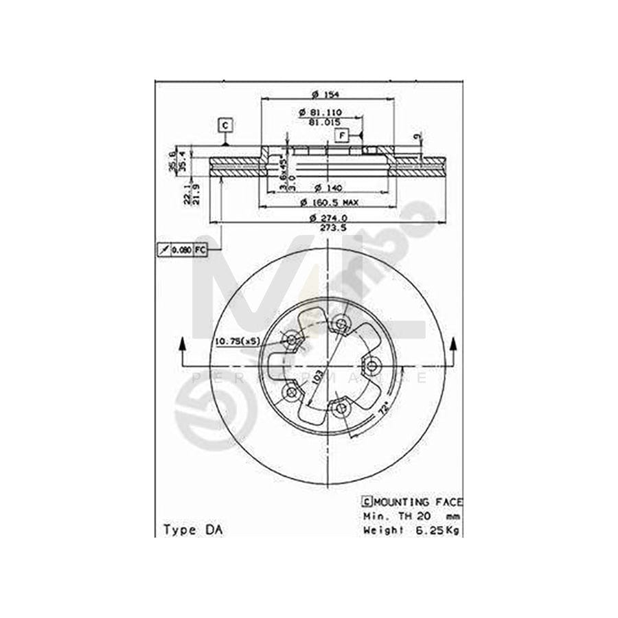 BREMBO 09.5271.10 Brake Disc for NISSAN 300ZX Targa (Z31) Internally Vented | ML Performance Car Parts