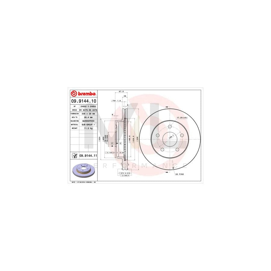 BREMBO 09.9144.10 Brake Disc for CHRYSLER Aspen (HG) Internally Vented | ML Performance Car Parts