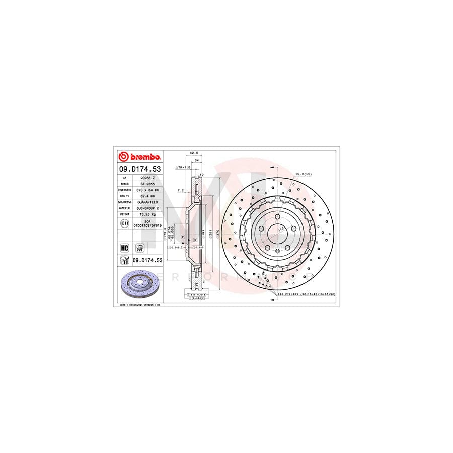 BREMBO 09.D174.53 Brake Disc for AUDI A3 Internally Vented, Coated, High-carbon | ML Performance Car Parts