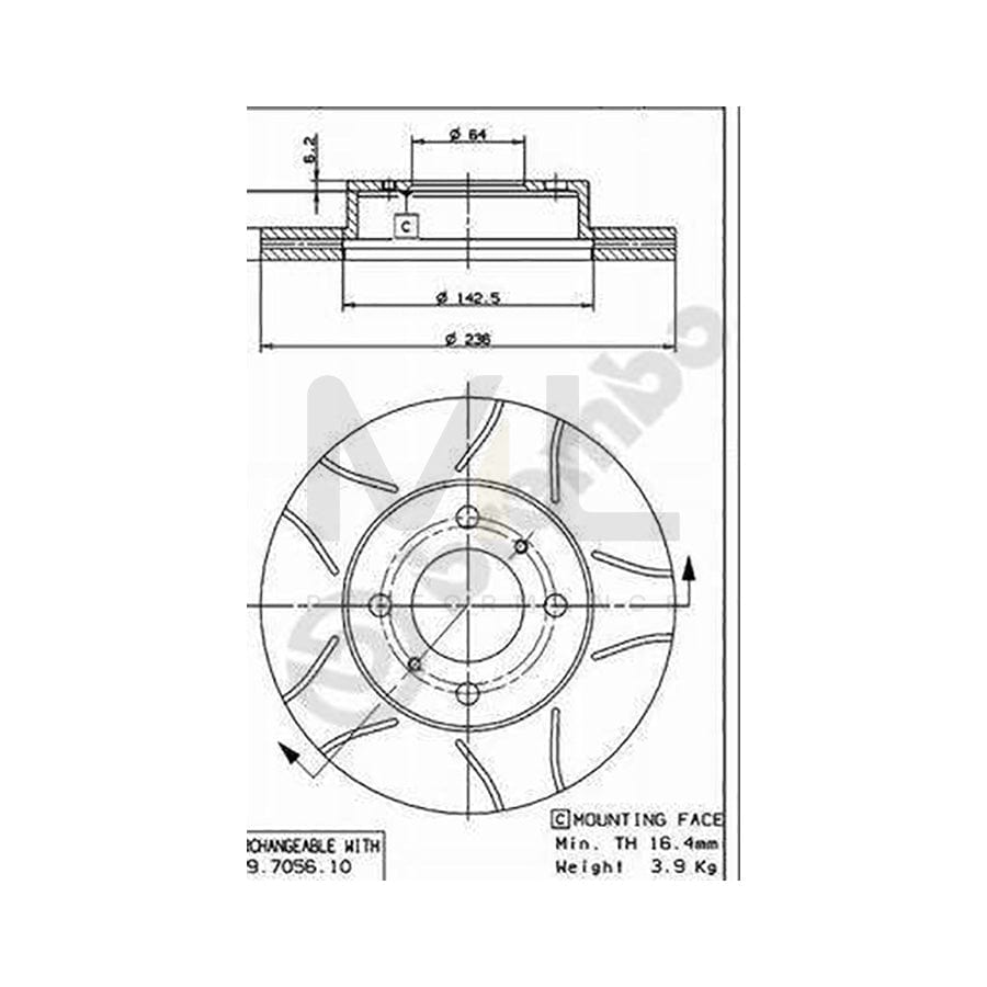 BREMBO MAX LINE 09.7056.75 Brake Disc Internally Vented, Slotted, Coated | ML Performance Car Parts