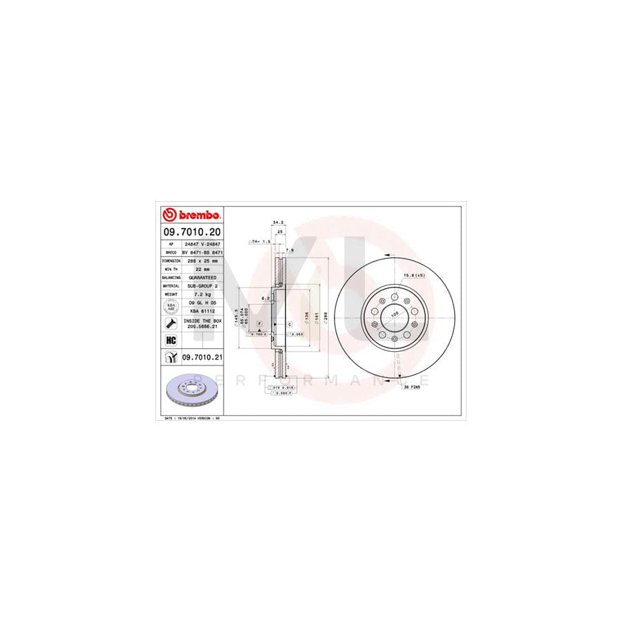BREMBO 09.7010.20 Brake Disc Internally Vented, High-carbon, with bolts/screws | ML Performance Car Parts