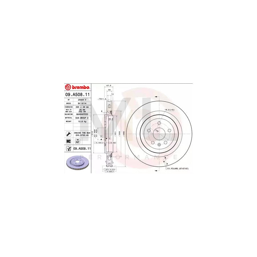 BREMBO COATED DISC LINE 09.A508.11 Brake Disc Internally Vented, Coated, High-carbon, with bolts/screws | ML Performance Car Parts