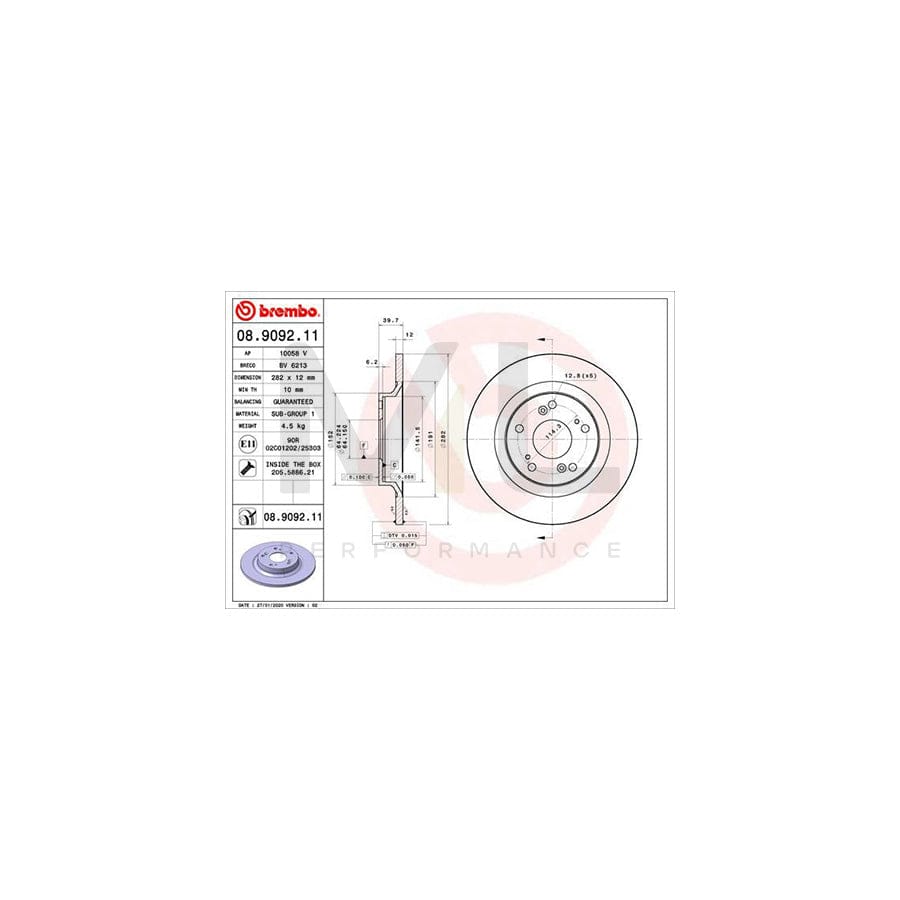 BREMBO 08.9092.11 Brake Disc for HONDA S2000 (AP) Solid, Coated, with bolts/screws | ML Performance Car Parts