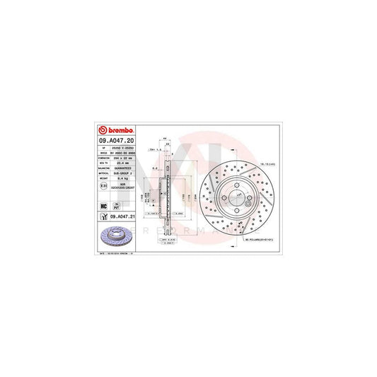 BREMBO 09.A047.20 Brake Disc Internally Vented, Slotted / Perforated, High-carbon | ML Performance Car Parts