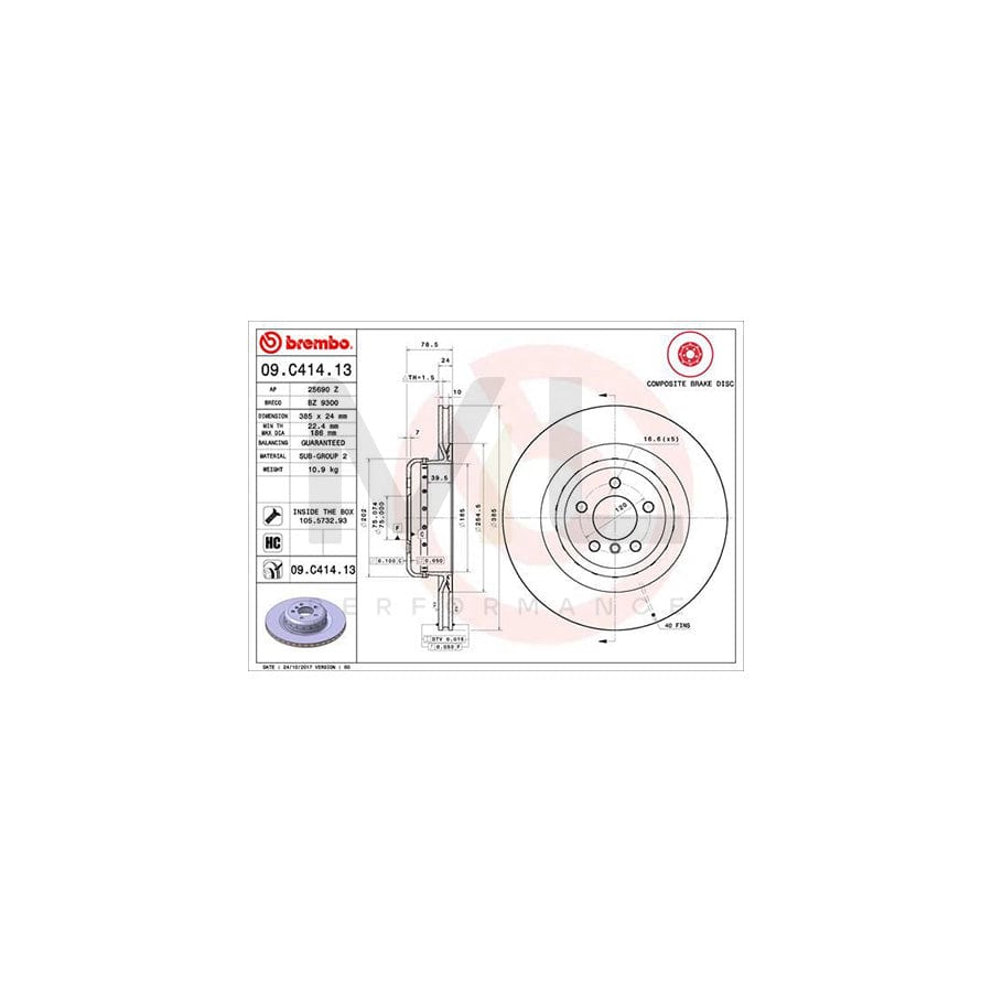 BREMBO TWO-PIECE DISCS LINE 09.C414.13 Brake Disc Internally Vented, Two-piece brake disc, Coated, High-carbon, with bolts/screws | ML Performance Car Parts