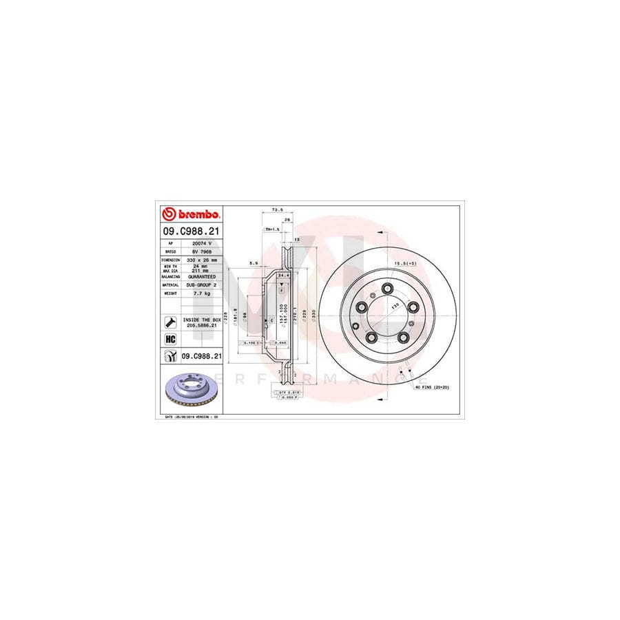 BREMBO 09.C988.21 Brake Disc for PORSCHE CAYENNE Internally Vented, Coated, High-carbon, with bolts/screws | ML Performance Car Parts
