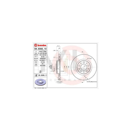 BREMBO 09.9366.10 Brake Disc Internally Vented | ML Performance Car Parts