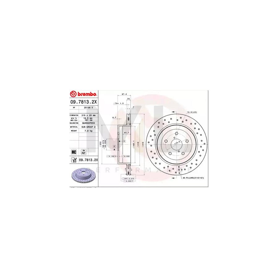 BREMBO XTRA LINE 09.7813.2X Brake Disc for SUBARU IMPREZA Perforated / Vented, Coated, High-carbon | ML Performance Car Parts
