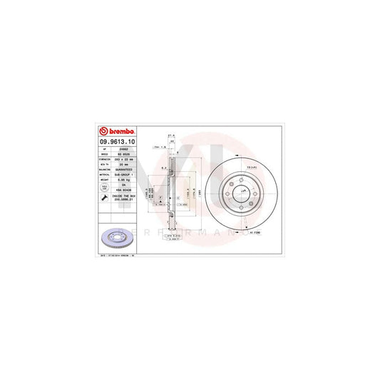 BREMBO 09.9613.10 Brake Disc Internally Vented, with bolts/screws | ML Performance Car Parts