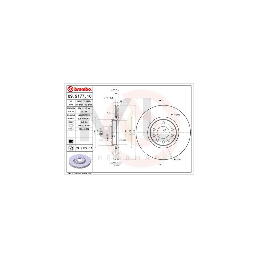 BREMBO 09.9177.10 Brake Disc Internally Vented, High-carbon | ML Performance Car Parts