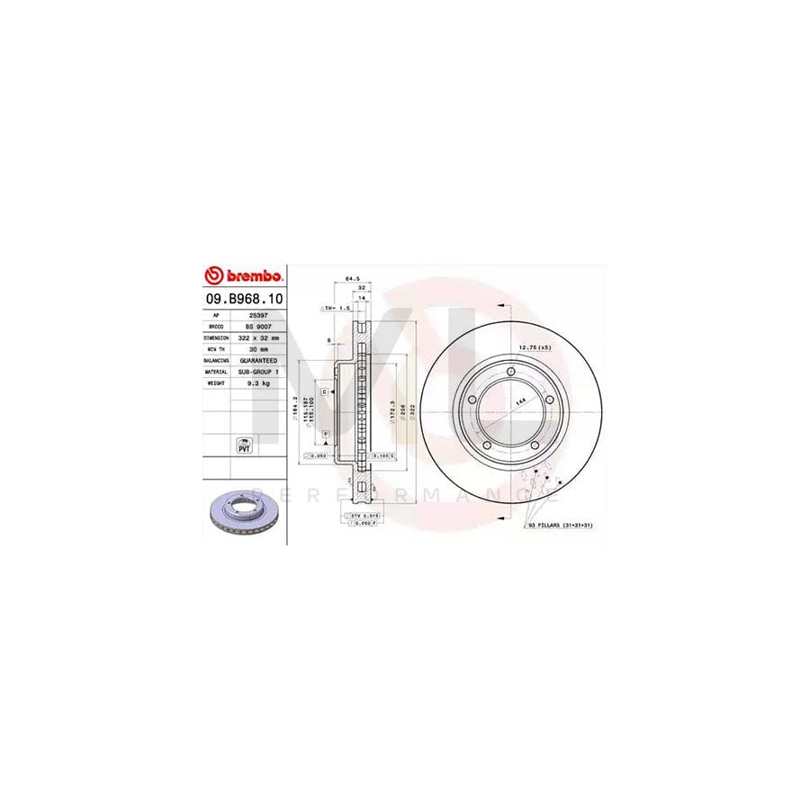BREMBO 09.B968.10 Brake Disc for TOYOTA Land Cruiser Prado 70 Off-Road (J70) Internally Vented | ML Performance Car Parts