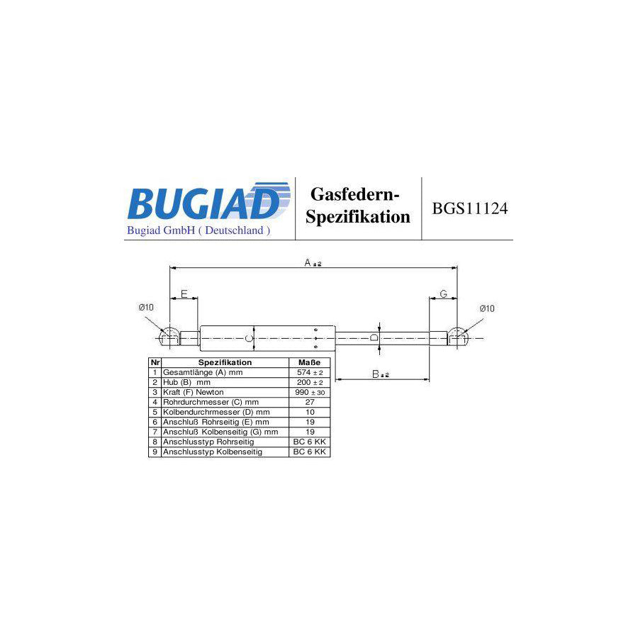 Bugiad BGS11124 Tailgate Strut For Ford Galaxy Mk2 (Wa6) Mpv