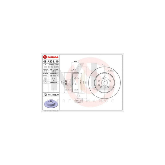 BREMBO 08.A338.10 Brake Disc for TOYOTA AVENSIS Solid | ML Performance Car Parts