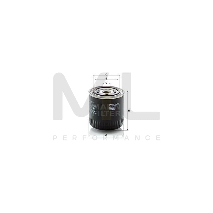 MANN-FILTER W 920/11 Oil Filter Spin-on Filter | ML Performance Car Parts