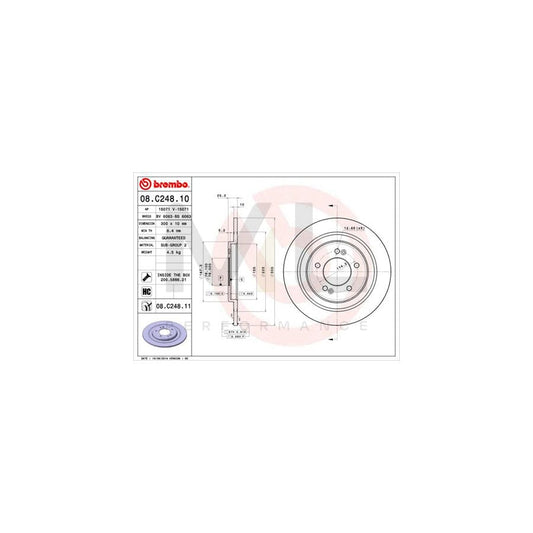 BREMBO 08.C248.10 Brake Disc for HYUNDAI i40 Solid, High-carbon, with bolts/screws | ML Performance Car Parts