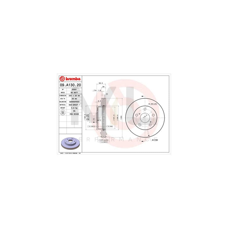 BREMBO 09.A130.20 Brake Disc for TOYOTA HILUX Pick-up Internally Vented | ML Performance Car Parts