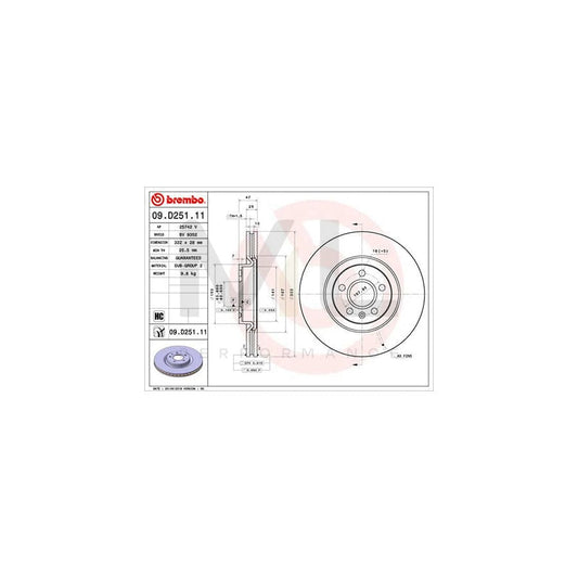 BREMBO 09.D251.11 Brake Disc Internally Vented, Coated, High-carbon | ML Performance Car Parts