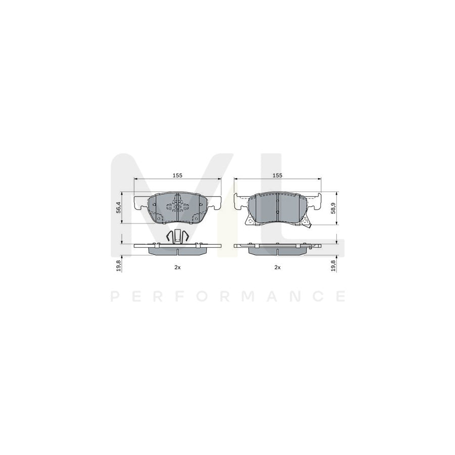 Bosch 0986424989 Brake Pad Set With Acoustic Wear Warning, With Anti-Squeak Plate, With Mounting Manual, With Piston Clip BP2606 | ML Performance Car Parts